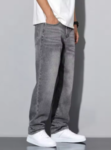 Jeans bleus droits pour hommes, coupe classique, denim, taille mi-haute, décontractés, pour l'automne, jeans en denim uni pour hommes - Product Image 5