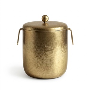 Trending 2026 Design Round Hammered Gold Metal Ice Bucket with Handles Handmade Glam Party Decor Beverage Cooler - Product Image 6