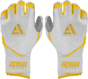 ถุงมือเบสบอลหนัง Adiha impex สีขาวและเหลือง ปิดด้วยแถบตีนตุ๊กแก สำหรับผู้ใหญ่ ทั้งชายและหญิง ใช้สำหรับฝึกซ้อม - Product Image 1