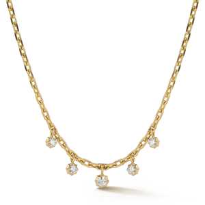 Lab Grown Diamond Dangle <b>Drop</b> Necklace 14K 18K Gold 5 Stone Prong Set Thick Rectangle <b>Box</b> Link Chain 18 Inches Necklace Factory - Product Image 1