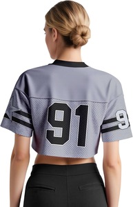 Women <b>Mesh</b> Jersey <b>Crop</b> <b>Top</b> V Neck Short Sleeve Sporty Style Breathable Quick Dry Custom Number 01 Green - Product Image 3
