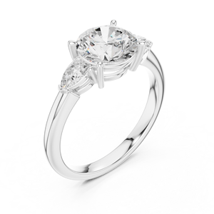 Anillo de compromiso y boda de oro con corte redondo, diseño de racimo, con gemas laterales en forma de pera y engaste de púas, para mujer - Product Image 3