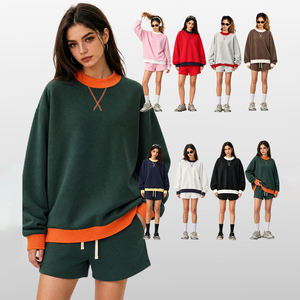 <b>Women's</b> Oversized Color Blocked Sweatshirt Crew Neck Drop Shoulder Long Sleeve <b>Navy</b> Yellow Knitted Breathable Autumn Wear - Product Image 3