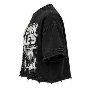 เสื้อยืดโอเวอร์ไซส์ทรงครอป ยูนิเซ็กซ์ สีดำฟอก แขนสั้น ไหล่ตก ระบายอากาศได้ดี เป็นมิตรกับสิ่งแวดล้อม ผ้าฝ้าย 100% สไตล์สตรีทแวร์ - Product Image 3