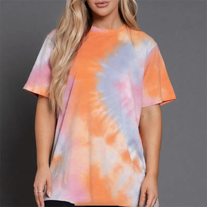 T-shirt oversize tie-dye pour femme, manches courtes, col rond, coupe ample, en jersey de coton respirant, idéal pour le printemps et l'été, tenue décontractée - Product Image 6