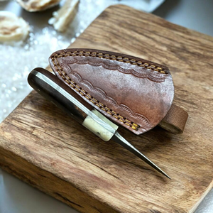 Couteau à huîtres artisanal écologique en acier Damas |   Couteau à huîtres professionnel avec étui en cuir de couleur personnalisée |   OEM - Product Image 4