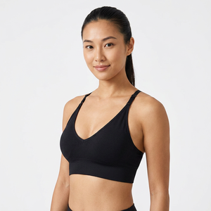 Soutien-gorge de sport noir à décolleté plongeant en V et dos croisé avec bretelles réglables – Haut d'entraînement - Product Image 4