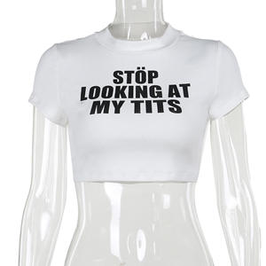 Summer Casual Letter Printed Ultra Short Crop <b>Top</b> for Women Slim Fit Sexy Ladies T-Shirt - Product Image 3