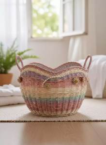 Cesta de Mimbre Pastel Decorativa Hecha a Mano con Asa, Organizador de Almacenamiento Tejido Natural para Eventos y Regalos - Product Image 3