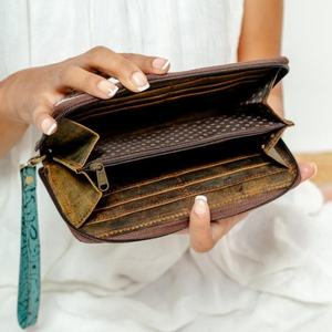 High Quality Handtooled Western Floral Leather Wallet <b>Purse</b> Full Grain Genuine Slim Clutch <b>Long</b> Length Anti-Theft Lady's - Product Image 6