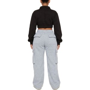 Conjunto de Sudadera Corta y Pantalones Cargo para Mujer, Personalizado, OEM, Oversize, de Felpa, Estilo Casual Urbano, Dos Piezas, Sudaderas con Capucha para Mujer - Product Image 4