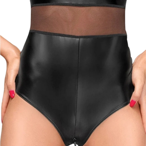 Women's Black PU Leather Bodysuit See Through Hollow Out Sexy Lingerie One Piece Sleeveless High Neck - Product Image 2