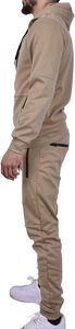 Survêtement kaki à capuche pour homme, sweat-shirt zippé avec poches latérales et pantalon de jogging assorti, tenue décontractée pour l'automne - Product Image 2