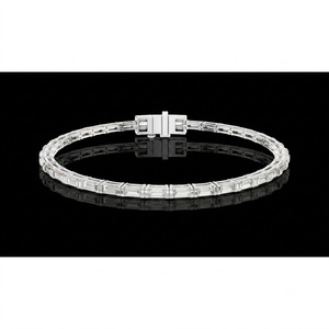 East West Baguette Cut Moissanite Tennis <b>Bracelet</b> Filled Bar <b>Bracelet</b> 925 Silver Unisex Minimalist <b>Stacking</b> Jewelry - Product Image 1