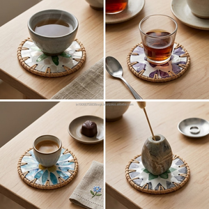 Posavasos Decorativo de Resina Epoxi con Perlas y Borde de Caña, Diseño Floral Moderno, 4 Pulgadas, Marca AG Elements |   Resistente al Calor - Product Image 3