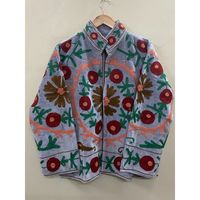 Veste en velours et coton brodée à la main pour femme, col mandarin, manches longues, automne-hiver, motif œil bohème, ouverte sur le devant