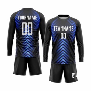 Uniforme de fútbol personalizado con nombre del equipo, jersey de manga larga y pantalones cortos con sublimación impresa - Product Image 1