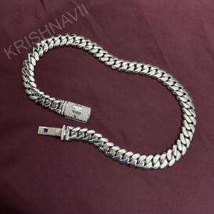 Chaîne cubaine Miami en argent 14 mm personnalisée avec fermoirs, moissanite taille brillant, pendentifs breloques personnalisés, bijoux de luxe hip-hop pour hommes - Product Image 4