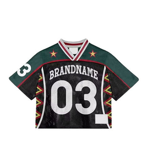 OEM Premium Quality American Football Boxy Fit Short Sleeve Printed Jerseys 100% Polyester Mesh Breathable Corpped <b>Drop</b> Shoulder - Product Image 4