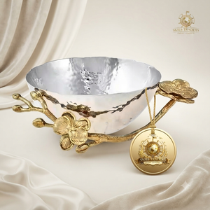 Hammered <b>Silver</b> <b>Bowl</b> With Gold Floral Butterfly Handles Premium Food Warmers And Casseroles Wholesale Tableware - Product Image 3