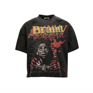 T-shirt Streetwear Oversize Grande Taille Hip Hop Effet Délavé Vintage, Personnalisé par le Fabricant, Imprimé Sérigraphié, en Coton Délavé à l'Acide - Product Image 1