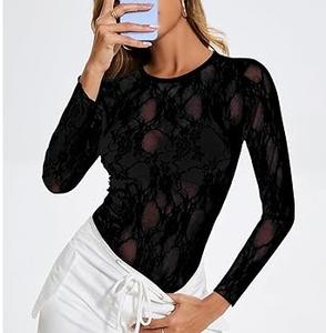 Camiseta Deportiva Negra Ecológica con Estampado de Cuadros 3D, Camiseta de Manga Larga para Mujer, Transpirable, Elegante y Moderna, de Malla Regular - Product Image 5