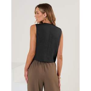 2025 femmes lin bouton sans manches robe 2025 à la mode affaires tenues décontractées pour printemps et été Sexy tissé gilet hauts - Product Image 1