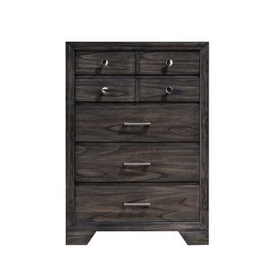 Cassettiera Alta Contemporanea in Legno Grigio con Finitura Venatura Scura e Maniglie in Metallo, 1 Pezzo - Product Image 3