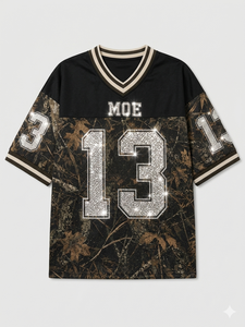 Elegante Camiseta de Fútbol Americano Unisex con Estampado de Camuflaje Personalizado, Pedrería y Malla Sublimada con Diseño Real Tree - Product Image 4