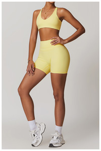 Ensemble de yoga uni pour femme, legging taille haute et crop top dos nageur col en V, sans couture, en Spandex et Polyester, vêtements de sport anti-transpiration - Product Image 3