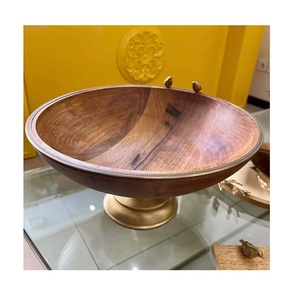 Cuenco para chocolate y frutas de diseño excelente en acero inoxidable y madera con asas. - Product Image 3