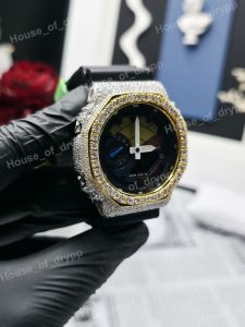 Reloj analógico de lujo para hombre, caja plateada con esfera redonda, caja de moissanita, correa de caucho negra, reloj de pulsera unisex - Product Image 3