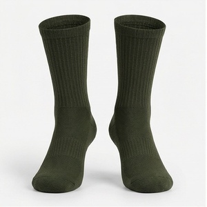 Crew <b>Socks</b> Solid Olive Green Knitted Breathable Casual Daily Wear Adult Regular Fit - Product Image 1