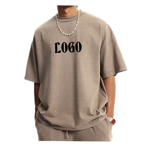 <b>Mens</b> Oversized Washed Beige T-Shirt Custom Logo <b>Animal</b> Print Digital Printing Streetwear Casual Regular Fit Cotton - Product Image 3