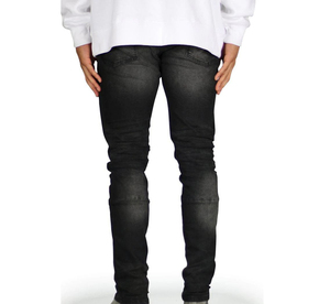 Jeans de Mezclilla para Hombre, Negros, Ligeros, de Cintura Alta, Teñidos, con Cintura Elástica, Ajustados, Rectos, Estilo Urbano - Product Image 4