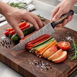 Couteau de Chef Professionnel en Acier Damas Fait Main avec Manche en Résine – Outil de Cuisine Prêt à l'Exportation Directe et à la Vente en Gros - Product Image 3