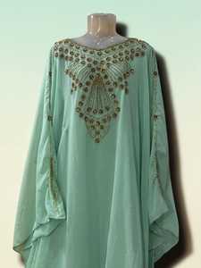 Awais House Bride Islamic A-Line Georgette Crystal Simple Floor-Length Long Sleeves Summer Festival Wedding Eid <b>Kaftan</b> Dress - Product Image 3