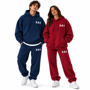 custom couple hoodie tracksuit <b>mens</b> plain black hooded <b>sweatshirt</b> sweatpants womens cream off <b>white</b> fleece hoodie joggers suit - Product Image 3