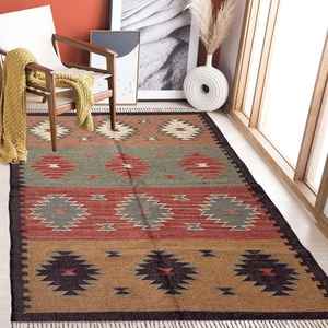 Tapis de sol compact et portable, tissé à la main en jute et laine, kilim pour salon, chambre et bureau - Product Image 3