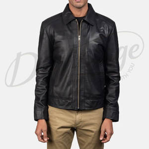 Chaqueta Clásica Negra de Cuero Genuino para Hombre - Prenda Exterior Informal de Piel de Oveja Suave de Primera Calidad con Cuello Camisero y Cierre de Cremallera - Product Image 5