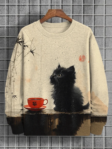 Sweat à capuche décontracté unisexe à manches longues, imprimé par transfert thermique, respirant, coupe classique, motif chat anime amusant, pour l'automne et le quotidien - Product Image 3