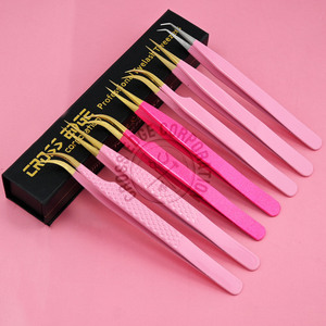 Pinzas de pestañas de fibra de punta de oro rosa de alta calidad para aplicar volumen pestañas postizas acero inoxidable con punta puntiaguda - Product Image 1