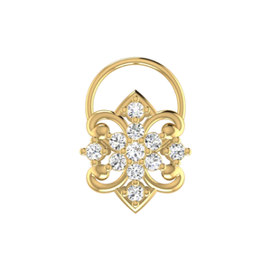 0.14 Carat Natural <b>Diamond</b> <b>Nose</b> Pin-14K Gold Round Brilliant Cut Flower Design Ethnic Style-HI Color VS-SI Clarity - Product Image 1