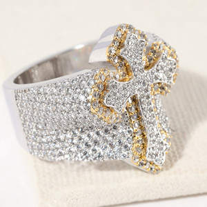 Customizable <b>Cross</b> <b>Ring</b> Unisex Gold Plated Iced Gold plated Diamond Brilliant Cut Three Stone IGI Certified Diamond Hiphop <b>Rings</b> - Product Image 4