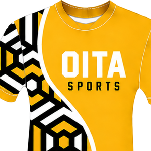Camiseta de Rugby Geométrica Dorada, Amarilla, Negra y Blanca, de Manga Corta, Cuello Redondo, Personalizable, Transpirable, para Entrenamiento Deportivo en Equipo - Product Image 3