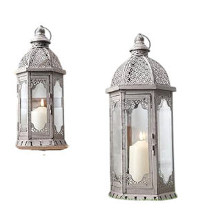 Wholesale Grey Metal Hanging Candle <b>Lanterns</b> <b>Set</b> of 2 for Indoor Outdoor Garden & Wedding Home Decoration In Reasonable Price - Product Image 1
