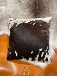 Square Cowhide Pillow 20x20in Black with White Spots Fur Home Decor - Product Image 2