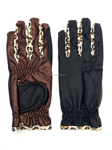 <b>Women</b> Full Finger Horse Riding <b>Gloves</b> Metallic Glitter Leopard Print Non-Slip Stretch <b>Leather</b> <b>Gloves</b> - Product Image 1