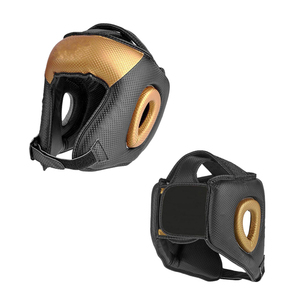 Casque de boxe noir et or en cuir PU, protection faciale, fermeture réglable à boucle et crochets, unisexe, adulte, casque de sport - Product Image 6