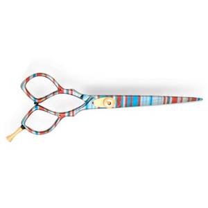 Ciseaux de coiffure professionnels en acier inoxydable, lame tranchante, manche long, pour droitiers, design rayé coloré - Product Image 6